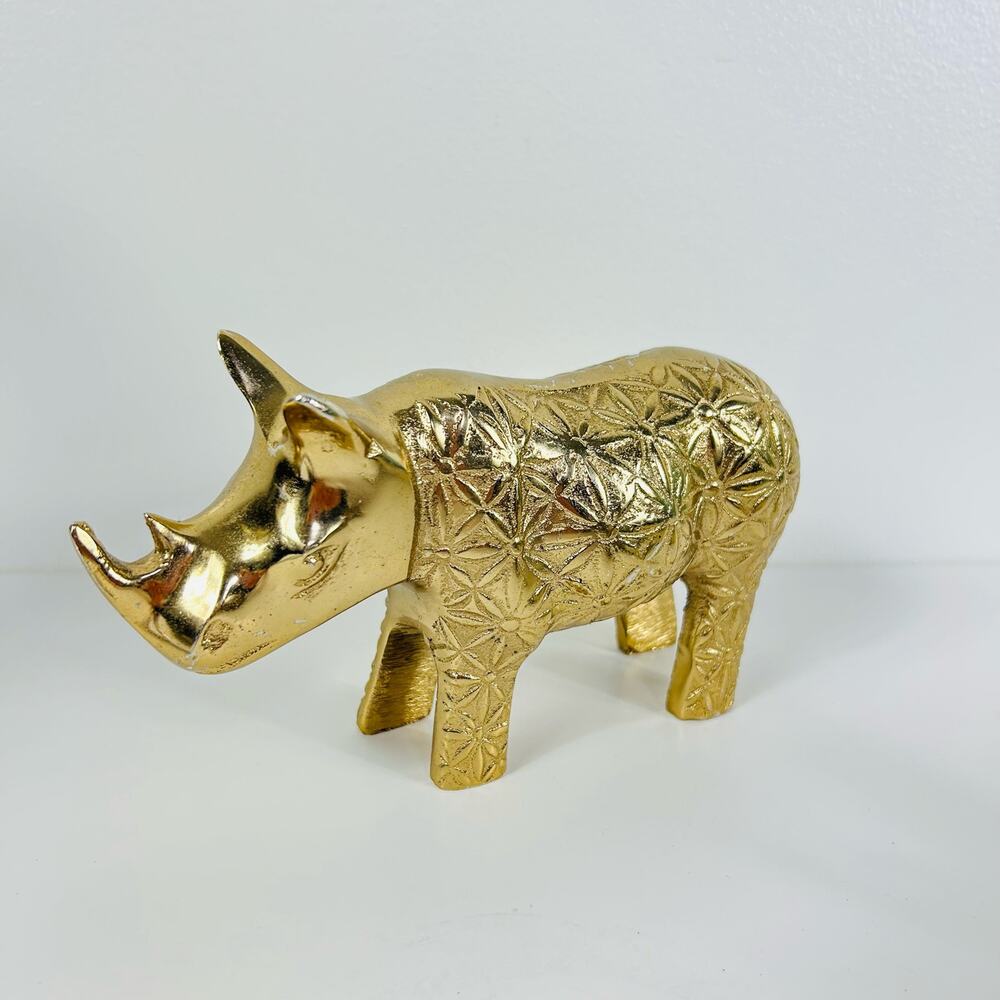 Metal Brass Look Rhino Modern Decor Animal Heavy